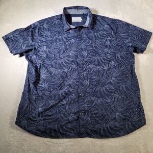 Old Ranch Shirt Men 2XL Blue Leaf Pattern Snap Down Short Sleeve Outdoor Organic